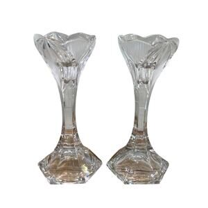 Set of 2 Vintage 1980s Beyer Frosted Crystal Tulip Candle Holder Germany 8.5"